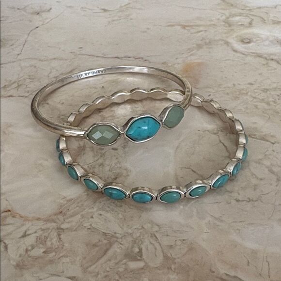 Lucky Brand Silver-tone & Turquoise Stones Boho Bangle Bracelet Set - Picture 6 of 10